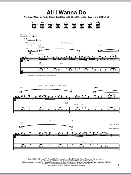 Sheryl Crow All I Wanna Do sheet music notes and chords. Download Printable PDF.