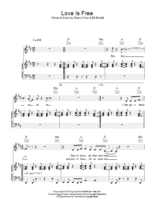 Learn to play Sheryl Crow Love Is Free sheet music for Piano, Vocal & Guitar Chords in minutes. Price: 7.8900$ Sheryl Crow Love Is Free sheet music notes and chords arranged for Piano, Vocal & Guitar Chords