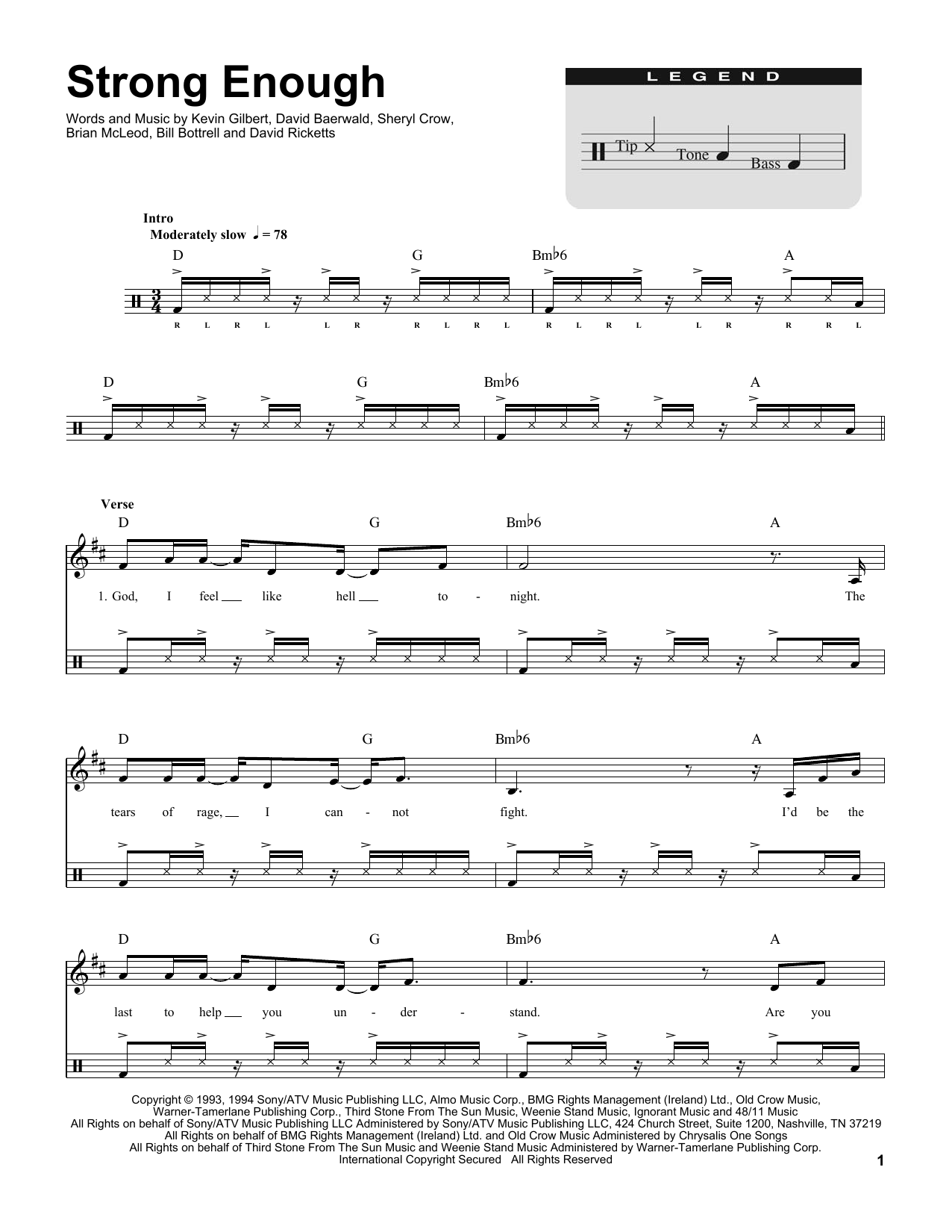 Sheryl Crow Strong Enough sheet music notes and chords. Download Printable PDF.