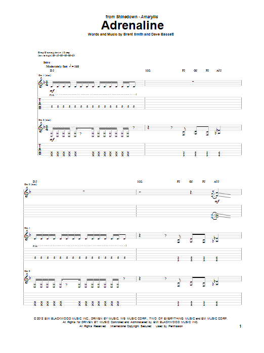 Learn to play Shinedown Adrenaline sheet music for Guitar Tab in minutes. Price: 7.8900$ Shinedown Adrenaline sheet music notes and chords arranged for Guitar Tab