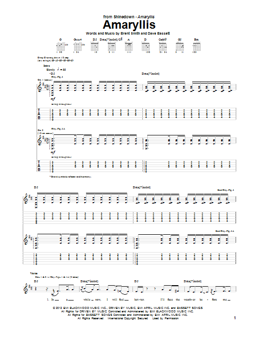 Learn to play Shinedown Amaryllis sheet music for Guitar Tab in minutes. Price: 7.8900$ Shinedown Amaryllis sheet music notes and chords arranged for Guitar Tab