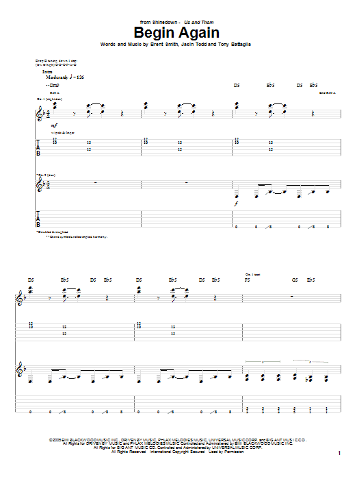 Learn to play Shinedown Begin Again sheet music for Guitar Tab in minutes. Price: 7.8900$ Shinedown Begin Again sheet music notes and chords arranged for Guitar Tab