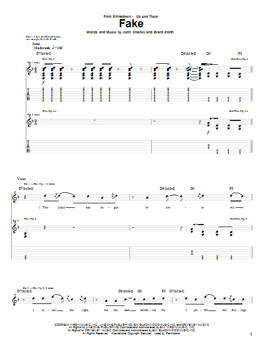 Learn to play Shinedown Fake sheet music for Guitar Tab in minutes. Price: 7.8900$ Shinedown Fake sheet music notes and chords arranged for Guitar Tab