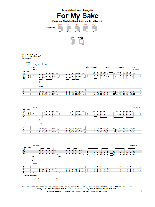 Shinedown For My Sake sheet music notes and chords. Download Printable PDF.