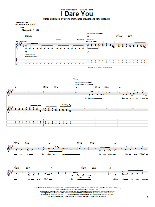 Learn to play Shinedown I Dare You sheet music for Guitar Tab in minutes. Price: 7.8900$ Shinedown I Dare You sheet music notes and chords arranged for Guitar Tab