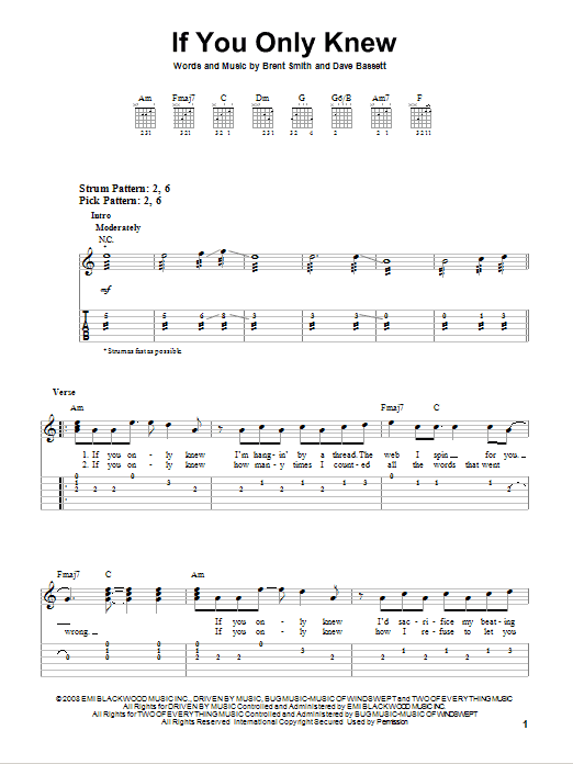 Shinedown If You Only Knew sheet music notes and chords. Download Printable PDF.