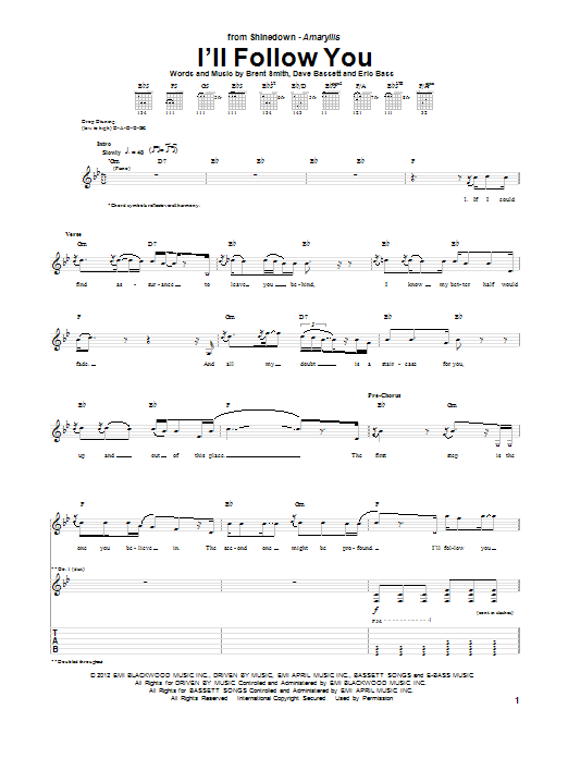 Shinedown I'll Follow You sheet music notes and chords. Download Printable PDF.