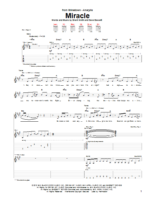 Learn to play Shinedown Miracle sheet music for Guitar Tab in minutes. Price: 7.8900$ Shinedown Miracle sheet music notes and chords arranged for Guitar Tab