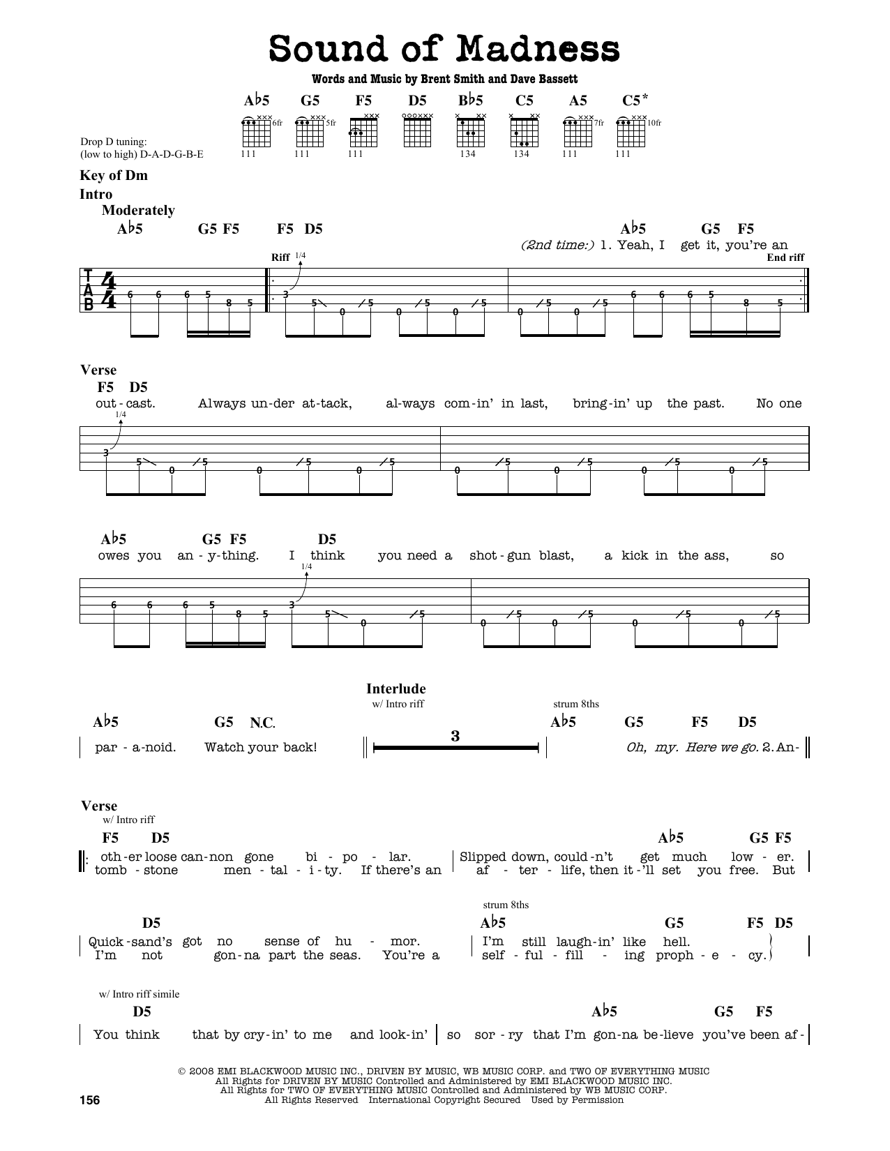 Shinedown Sound Of Madness sheet music notes and chords. Download Printable PDF.