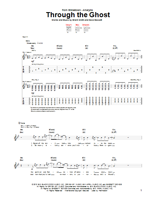 Learn to play Shinedown Through The Ghost sheet music for Guitar Tab in minutes. Price: 7.8900$ Shinedown Through The Ghost sheet music notes and chords arranged for Guitar Tab