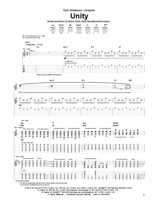 Learn to play Shinedown Unity sheet music for Guitar Tab in minutes. Price: 7.8900$ Shinedown Unity sheet music notes and chords arranged for Guitar Tab
