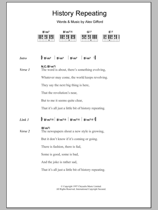 Propellerheads History Repeating sheet music notes and chords arranged for Guitar Chords/Lyrics