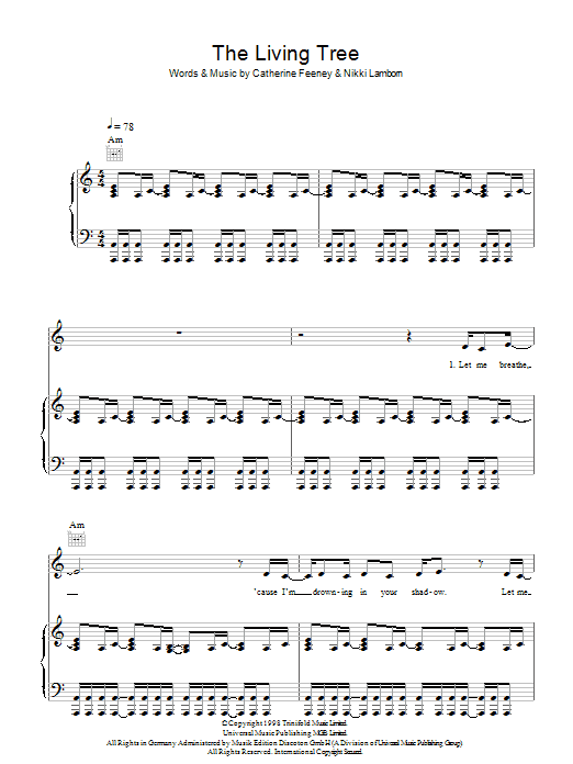 Shirley Bassey The Living Tree sheet music notes and chords arranged for Piano, Vocal & Guitar Chords