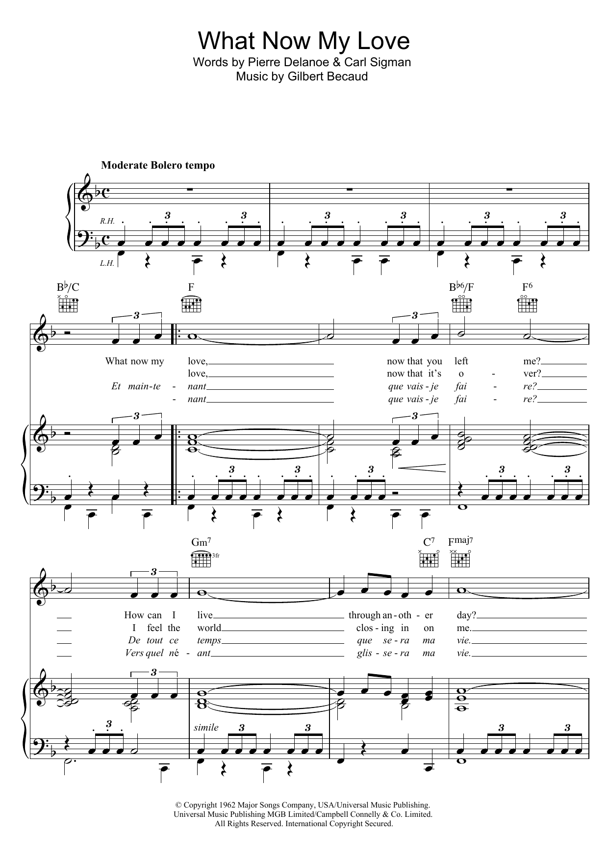 Shirley Bassey What Now My Love sheet music notes and chords. Download Printable PDF.