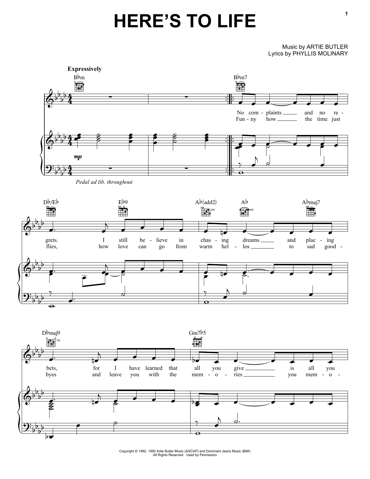 Artie Butler Here's To Life sheet music notes and chords. Download Printable PDF.