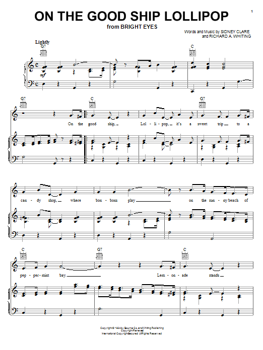 Richard A. Whiting On The Good Ship Lollipop sheet music notes and chords. Download Printable PDF.