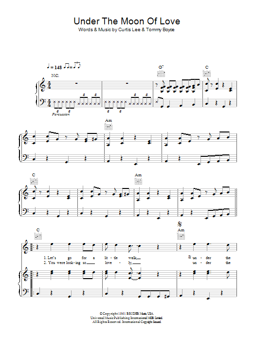 Showaddywaddy Under The Moon Of Love sheet music notes and chords. Download Printable PDF.