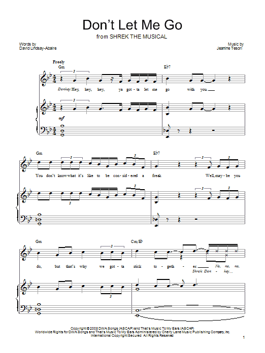 Shrek The Musical Don't Let Me Go sheet music notes and chords. Download Printable PDF.