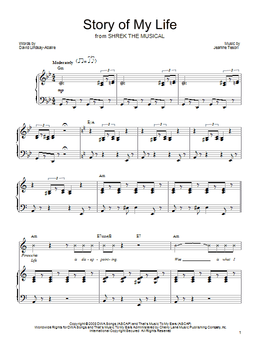 Shrek The Musical Story Of My Life sheet music notes and chords. Download Printable PDF.