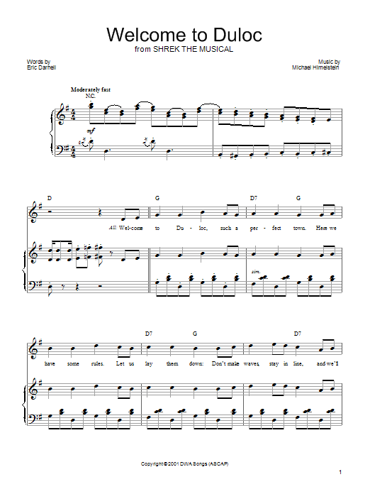 Shrek The Musical What's Up, Duloc? sheet music notes and chords. Download Printable PDF.