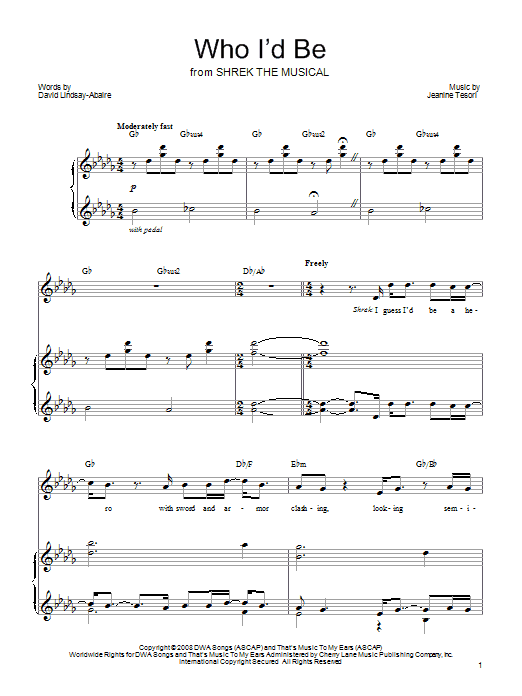 Shrek The Musical Who I'd Be sheet music notes and chords. Download Printable PDF.