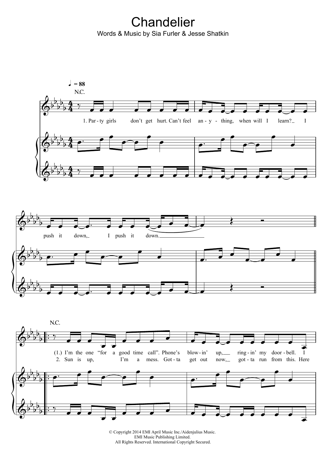 Sia Chandelier sheet music notes and chords. Download Printable PDF.