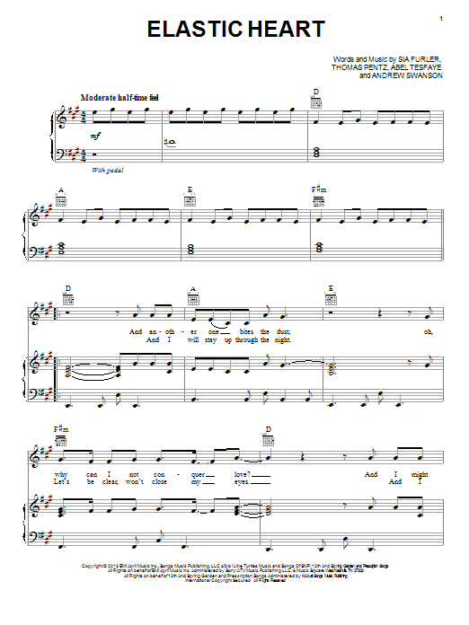 Sia Elastic Heart (feat. The Weeknd and Diplo) sheet music notes and chords. Download Printable PDF.