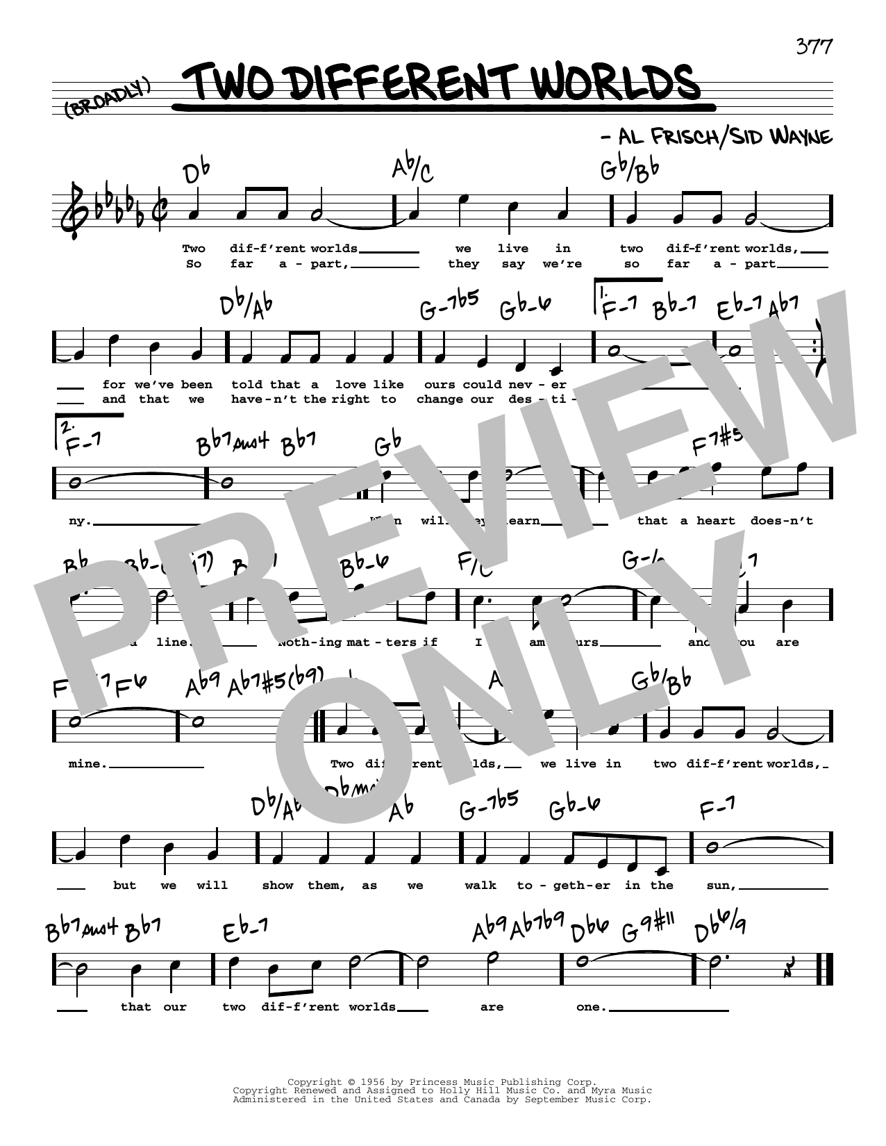 Learn to play Sid Wayne Two Different Worlds (High Voice) sheet music for Real Book – Melody, Lyrics & Chords in minutes. Price: 5.9900$ Sid Wayne Two Different Worlds (High Voice) sheet music notes and chords arranged for Real Book – Melody, Lyrics & Chords
