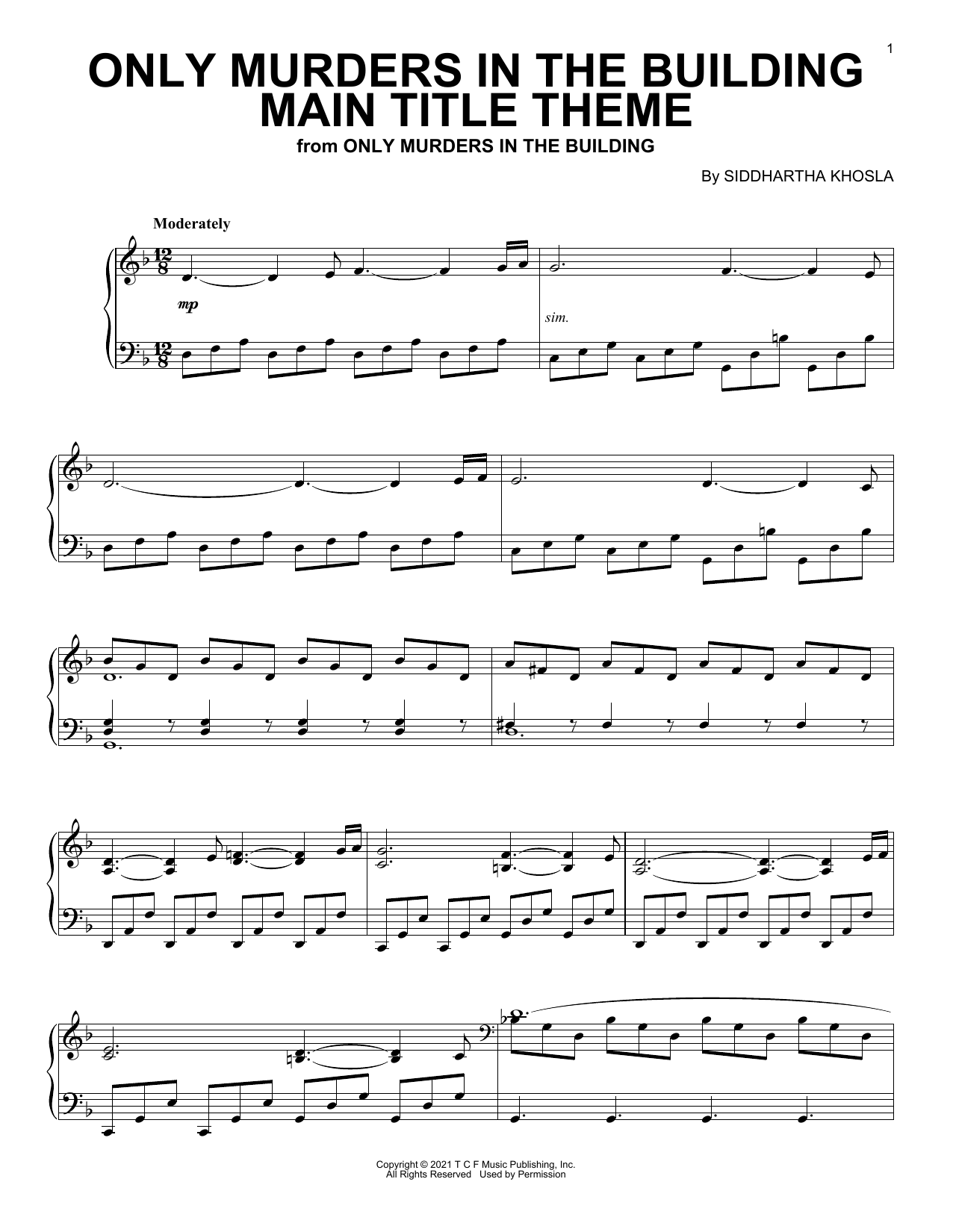 Siddhartha Khosla Only Murders In The Building (Main Title Theme) sheet music notes and chords. Download Printable PDF.