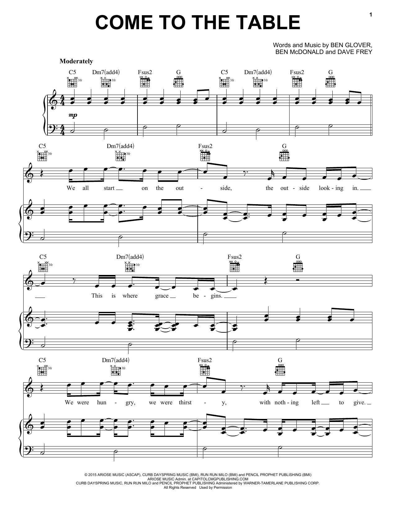 Sidewalk Prophets Come To The Table sheet music notes and chords. Download Printable PDF.