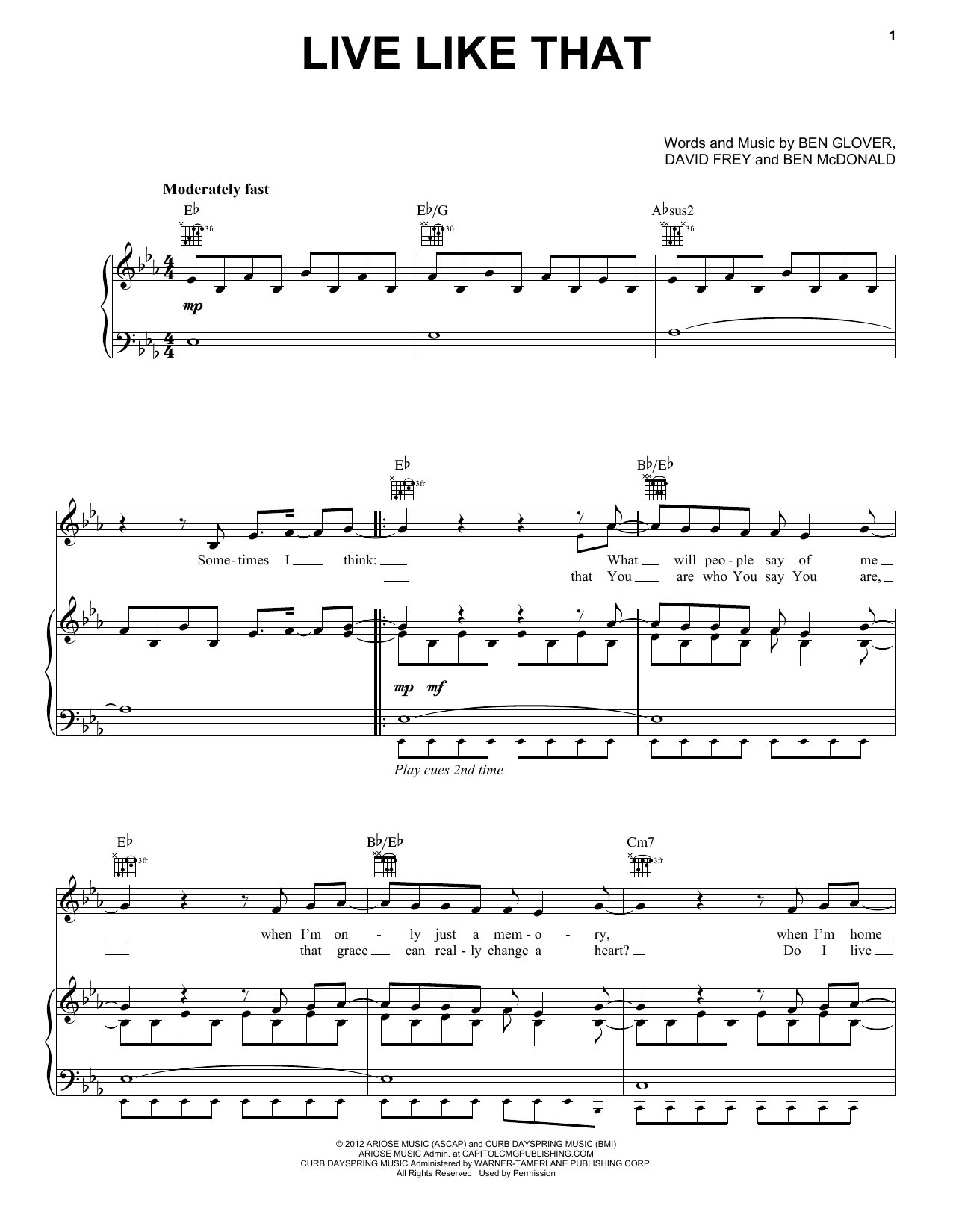 Sidewalk Prophets Live Like That sheet music notes and chords. Download Printable PDF.