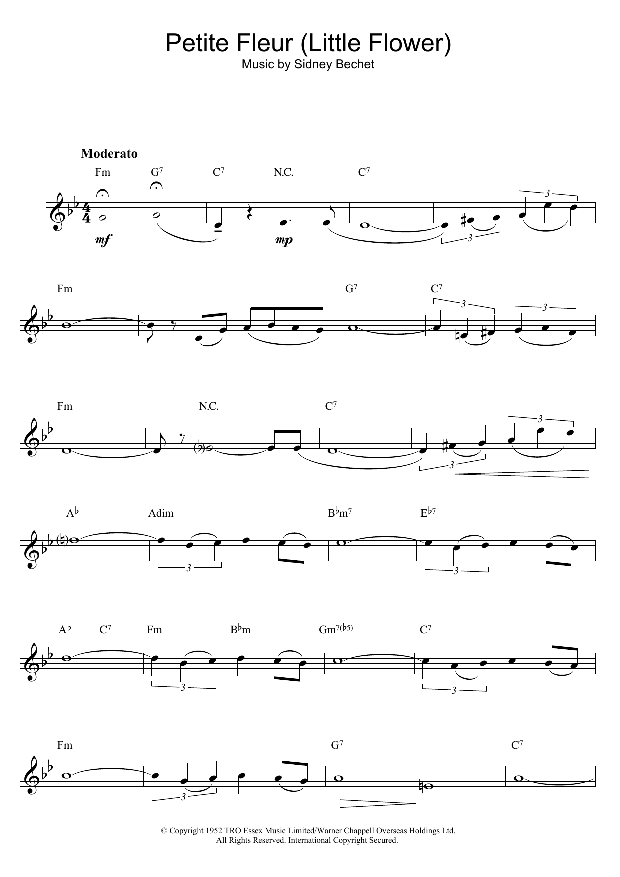 Sidney Bechet Petite Fleur (Little Flower) sheet music notes and chords. Download Printable PDF.