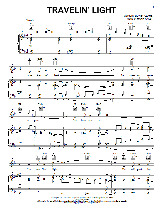 Sidney Clare Travelin' Light sheet music notes and chords. Download Printable PDF.