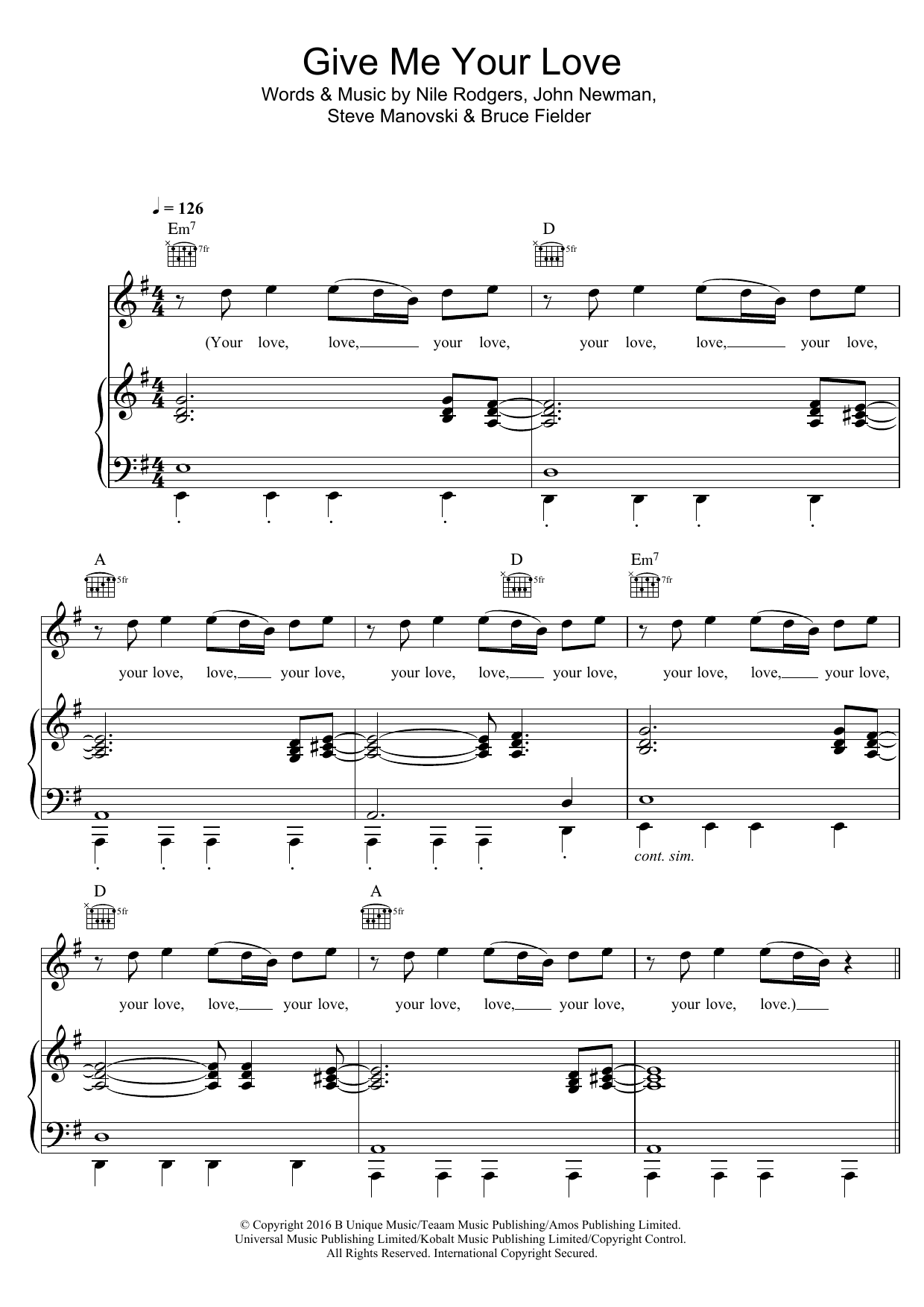 Learn to play Sigala Give Me Your Love (feat. John Newman & Nile Rodgers) sheet music for Piano, Vocal & Guitar Chords in minutes. Price: 7.8900$ Sigala Give Me Your Love (feat. John Newman & Nile Rodgers) sheet music notes and chords arranged for Piano, Vocal & Guitar Chords
