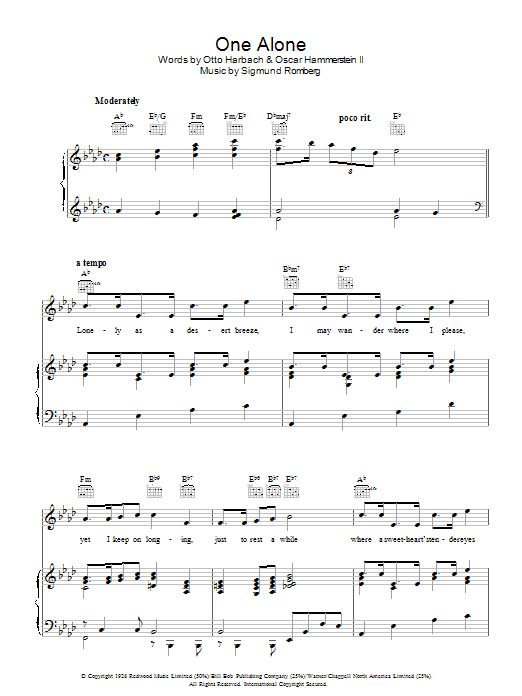 Sigmund Romberg One Alone sheet music notes and chords arranged for Piano, Vocal & Guitar Chords