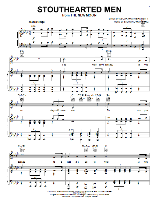 Learn to play Barbra Streisand Stouthearted Men sheet music for Piano, Vocal & Guitar Chords (Right-Hand Melody) in minutes. Price: 7.8900$ Barbra Streisand Stouthearted Men sheet music notes and chords arranged for Piano, Vocal & Guitar Chords (Right-Hand Melody)