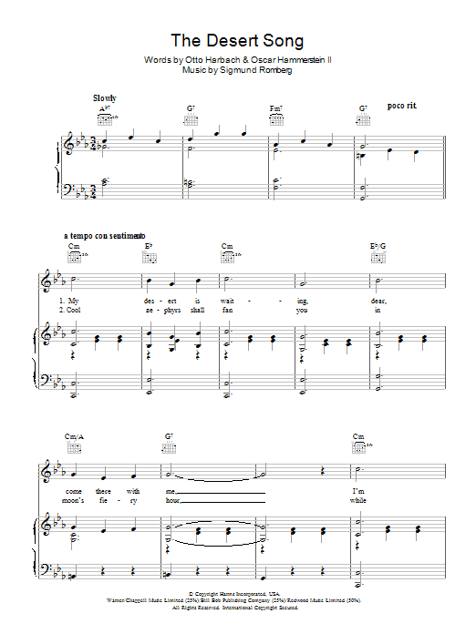 Learn to play Sigmund Romberg The Desert Song sheet music for Piano, Vocal & Guitar Chords in minutes. Price: 7.8900$ Sigmund Romberg The Desert Song sheet music notes and chords arranged for Piano, Vocal & Guitar Chords