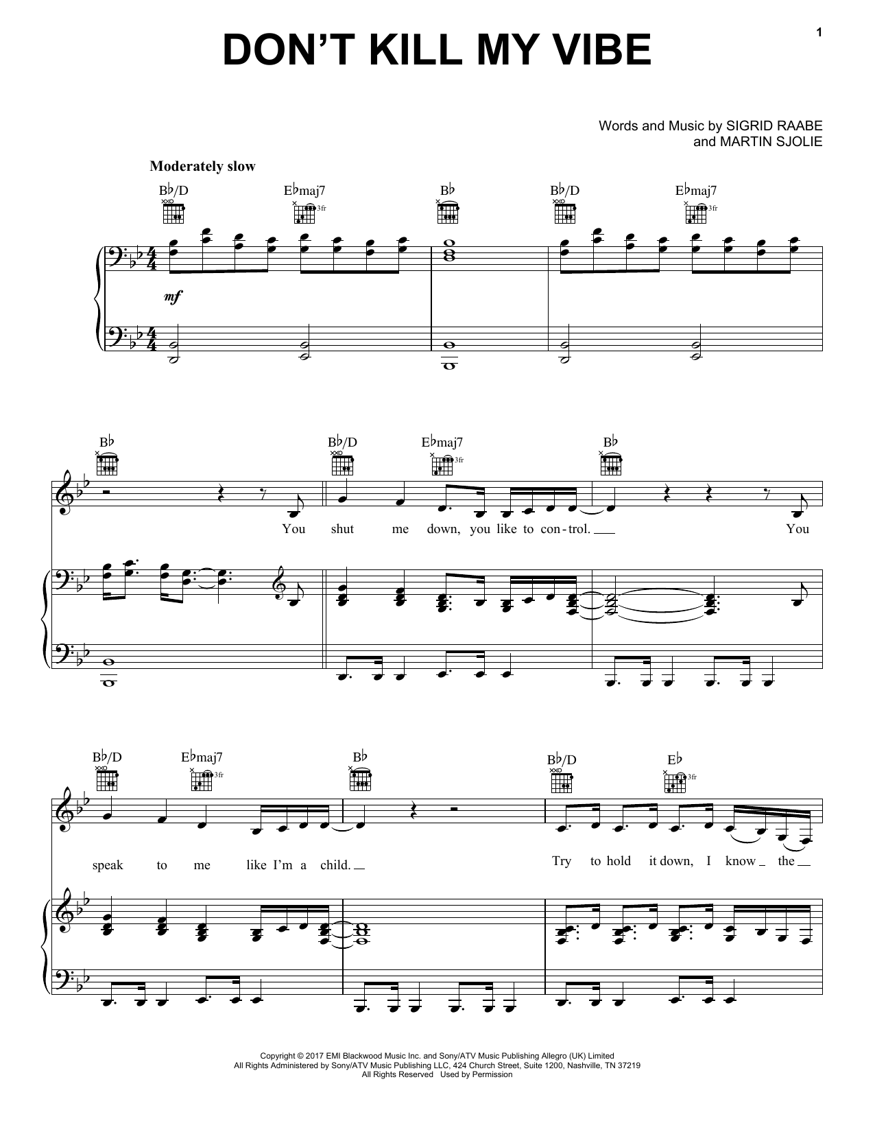 Sigrid Don't Kill My Vibe sheet music notes and chords. Download Printable PDF.