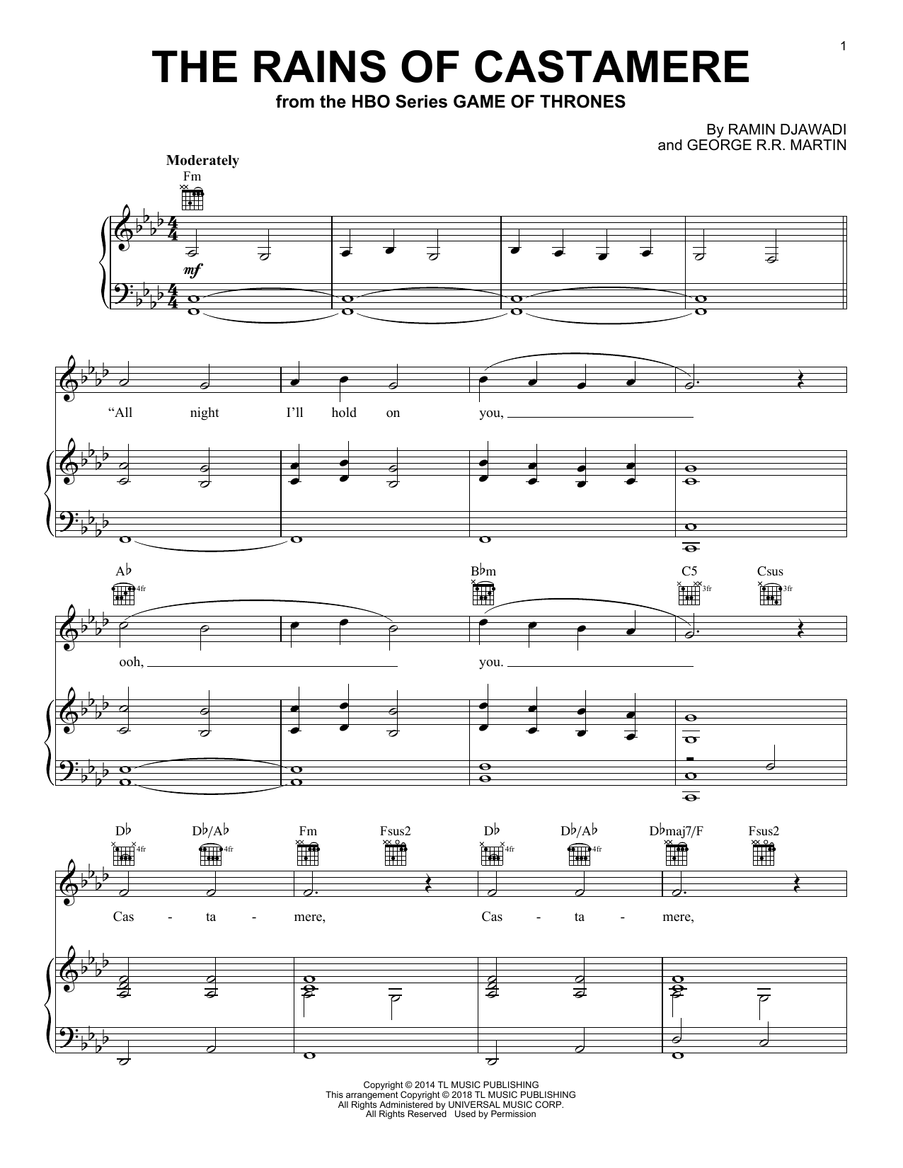 Sigur Ros The Rains Of Castamere (from Game of Thrones) sheet music notes and chords. Download Printable PDF.