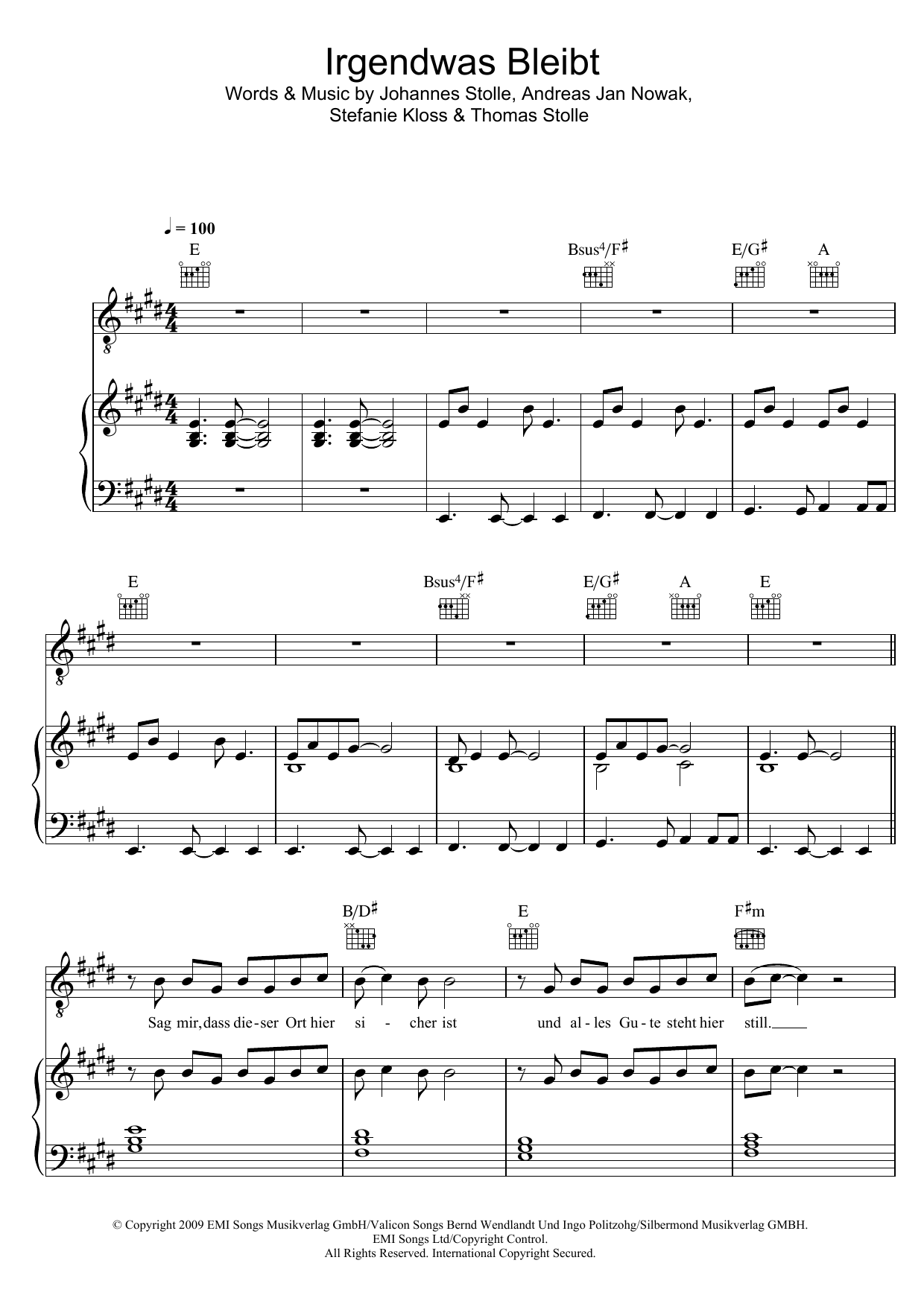 Silbermond Irgendwas Bleibt sheet music notes and chords. Download Printable PDF.