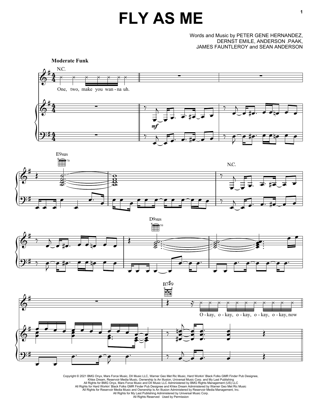 Silk Sonic Fly As Me sheet music notes and chords. Download Printable PDF.