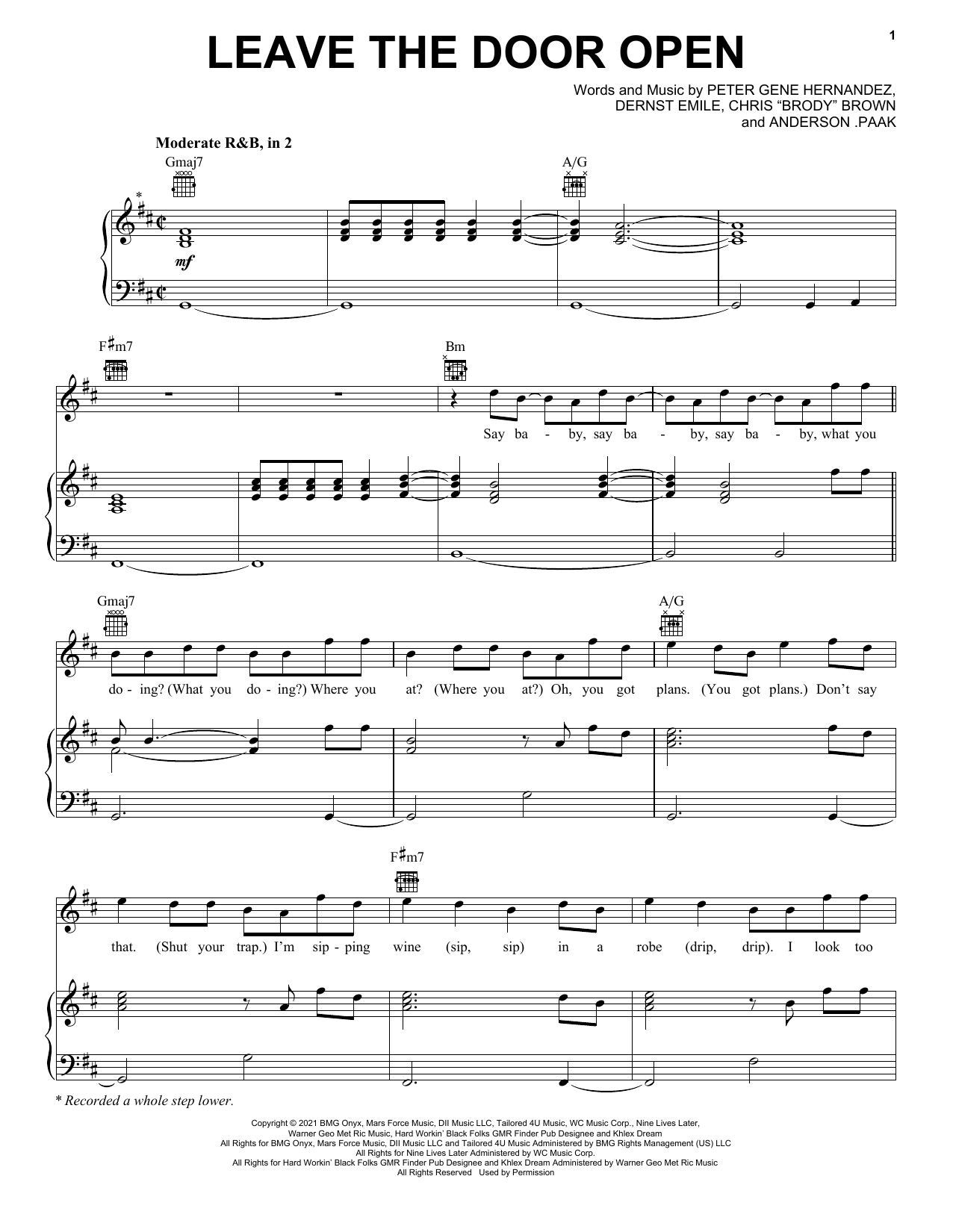 Bruno Mars, Anderson .Paak & Silk Sonic Leave The Door Open sheet music notes and chords. Download Printable PDF.