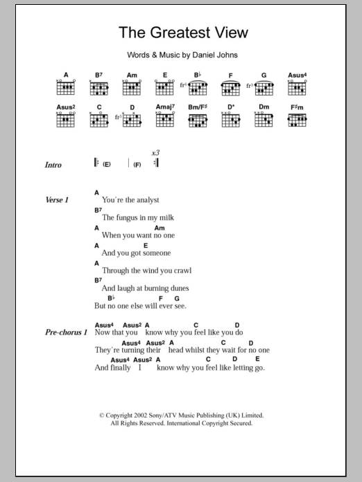 Silverchair The Greatest View sheet music notes and chords. Download Printable PDF.