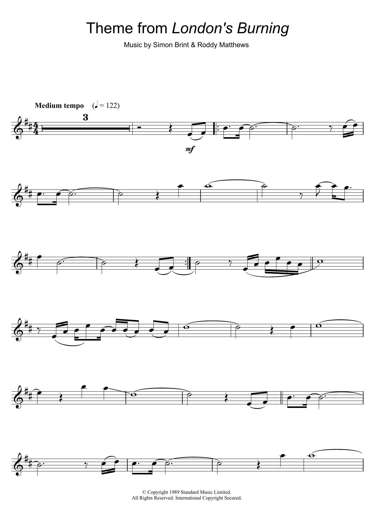 Simon Brint Theme from London's Burning sheet music notes and chords. Download Printable PDF.