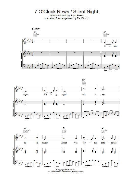 Simon & Garfunkel 7 O'Clock News/Silent Night sheet music notes and chords. Download Printable PDF.