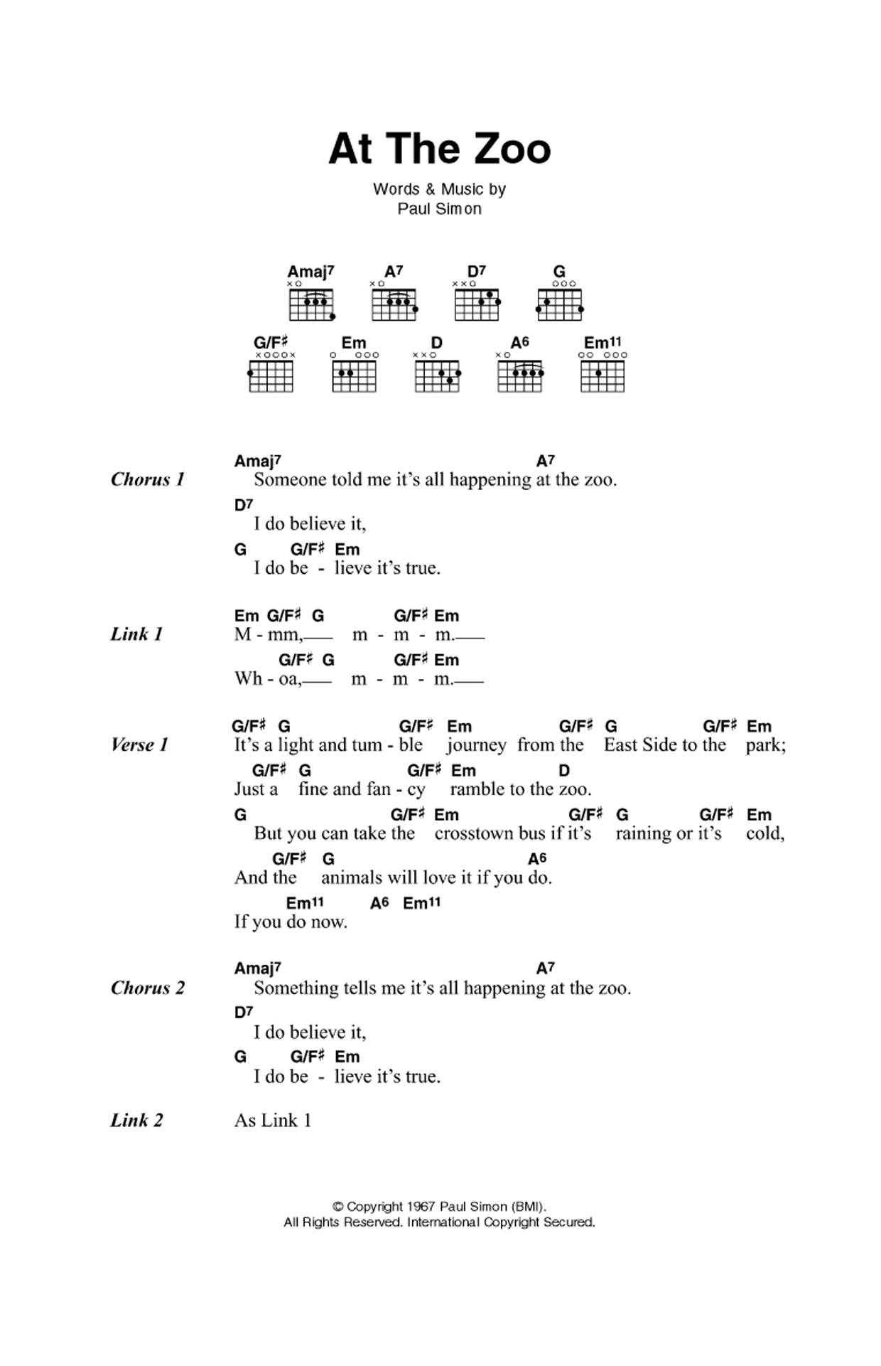 Simon & Garfunkel At The Zoo sheet music notes and chords. Download Printable PDF.