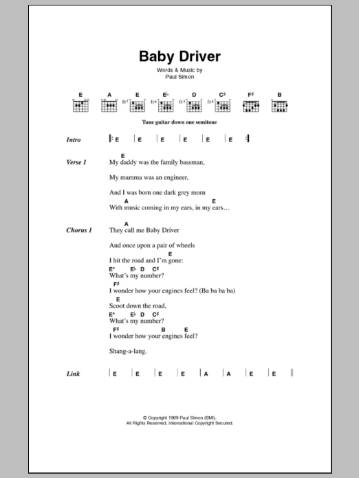 Simon & Garfunkel Baby Driver sheet music notes and chords. Download Printable PDF.