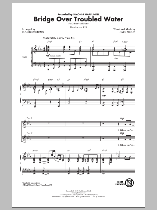 Simon & Garfunkel Bridge Over Troubled Water (arr. Roger Emerson) sheet music notes and chords. Download Printable PDF.