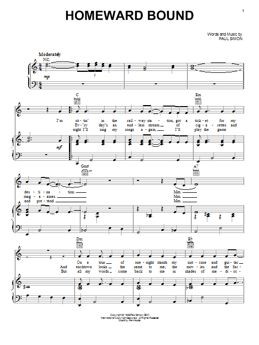 Simon & Garfunkel Homeward Bound sheet music notes and chords arranged for Ukulele Chords/Lyrics