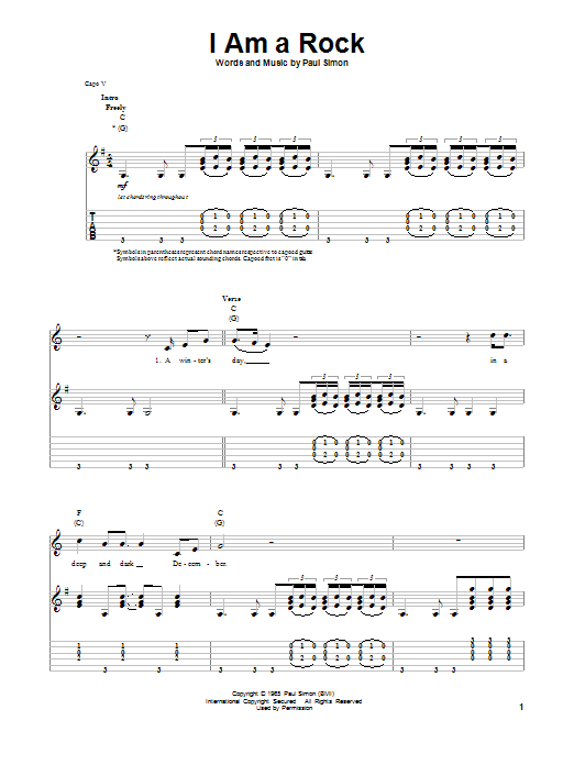 Simon & Garfunkel I Am A Rock sheet music notes and chords. Download Printable PDF.